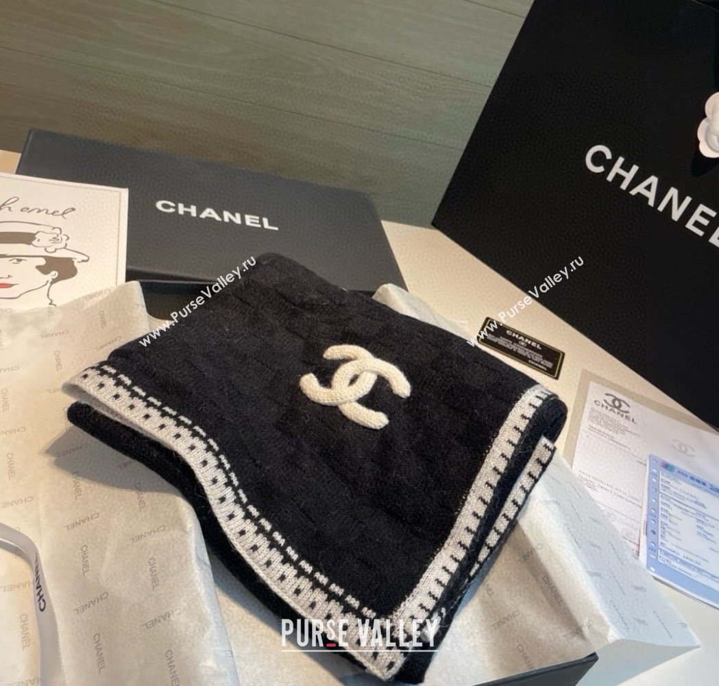 Chanel Cashmere Long Scarf 70x200cm Black 2025 0115 (XMN-250115050)