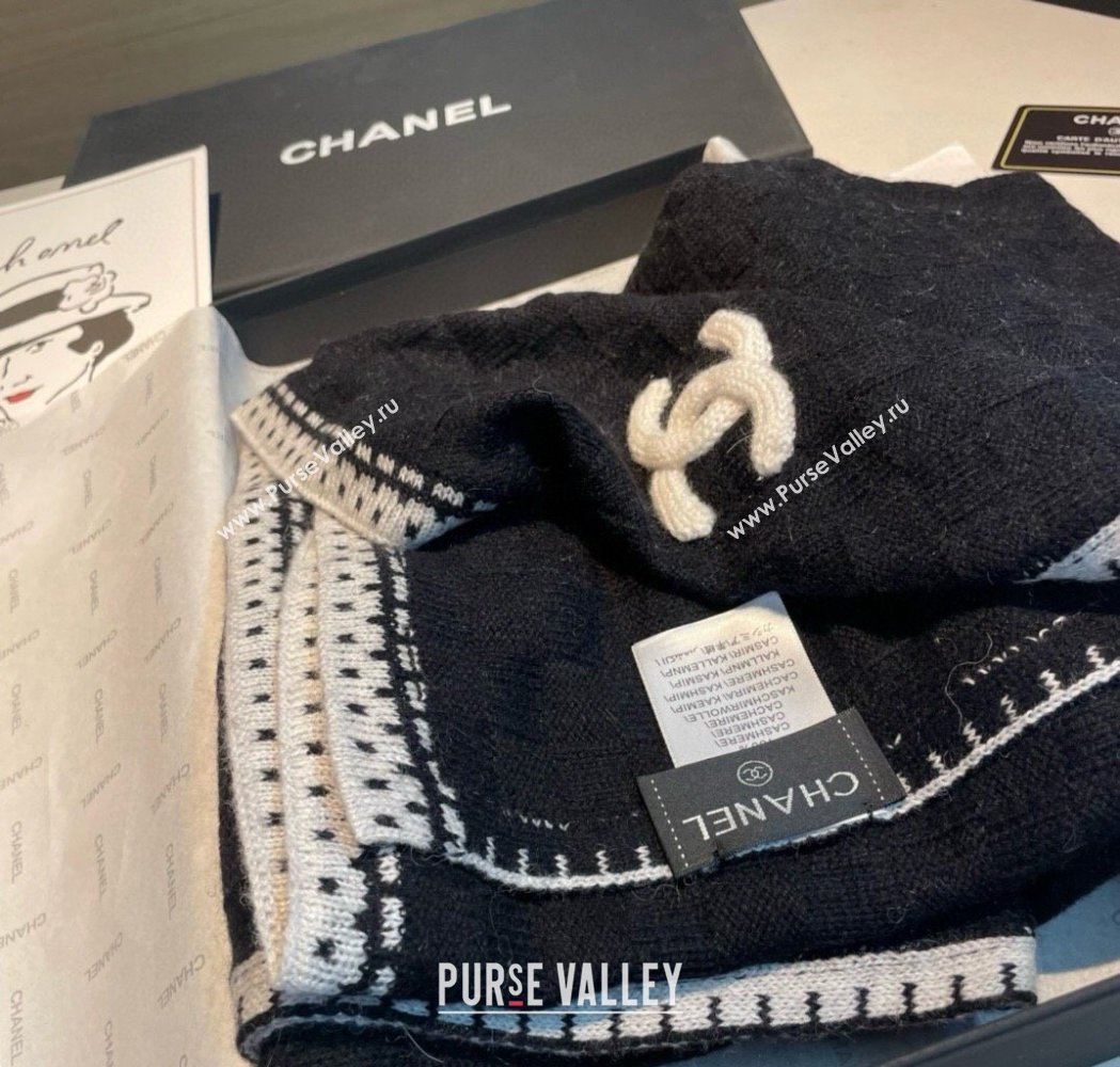 Chanel Cashmere Long Scarf 70x200cm Black 2025 0115 (XMN-250115050)