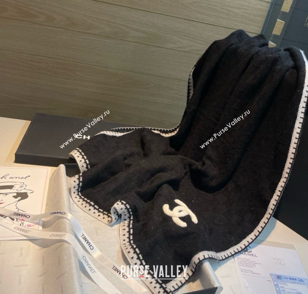 Chanel Cashmere Long Scarf 70x200cm Black 2025 0115 (XMN-250115050)