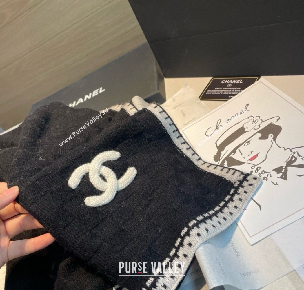 Chanel Cashmere Long Scarf 70x200cm Black 2025 0115 (XMN-250115050)