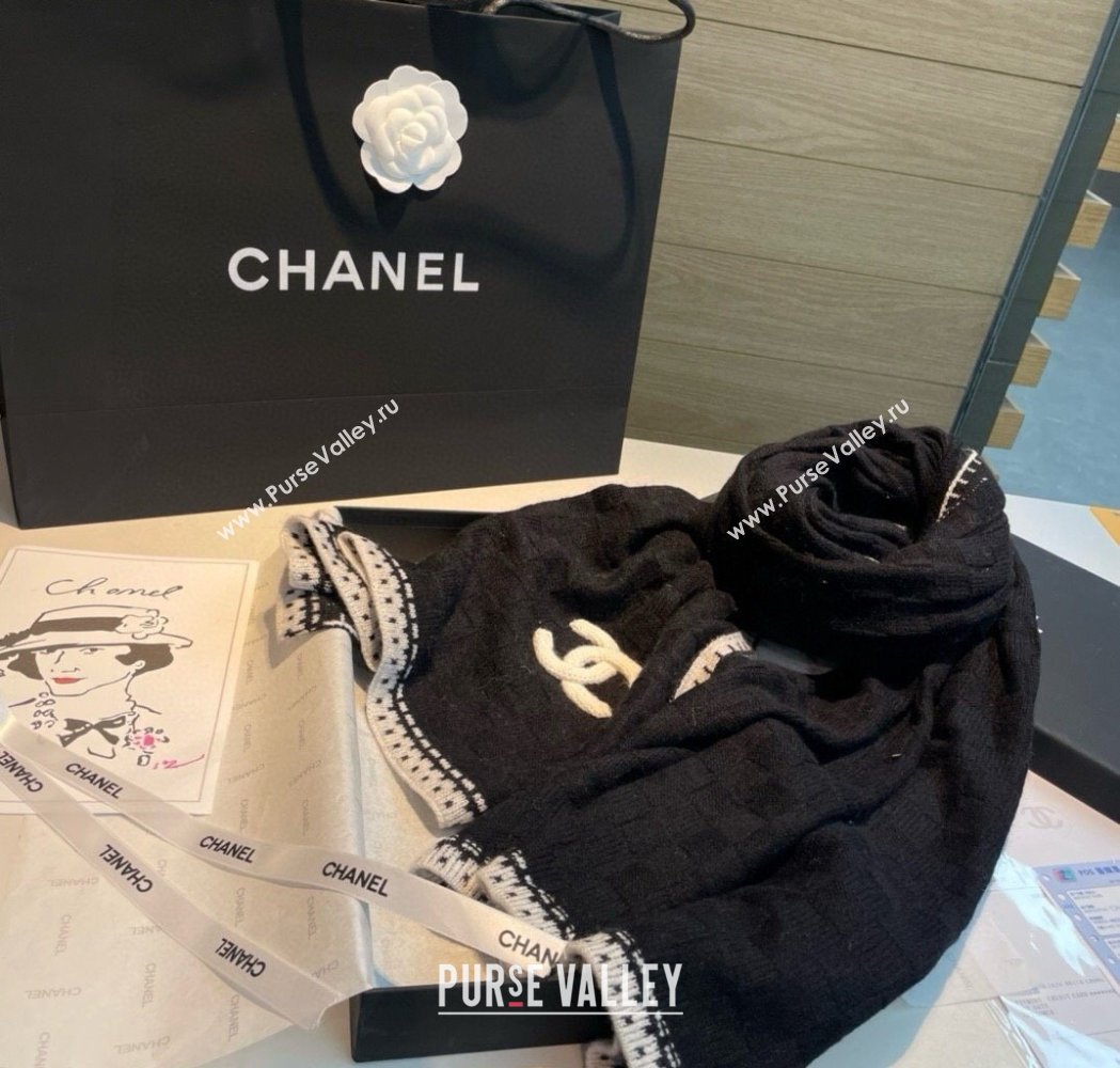 Chanel Cashmere Long Scarf 70x200cm Black 2025 0115 (XMN-250115050)