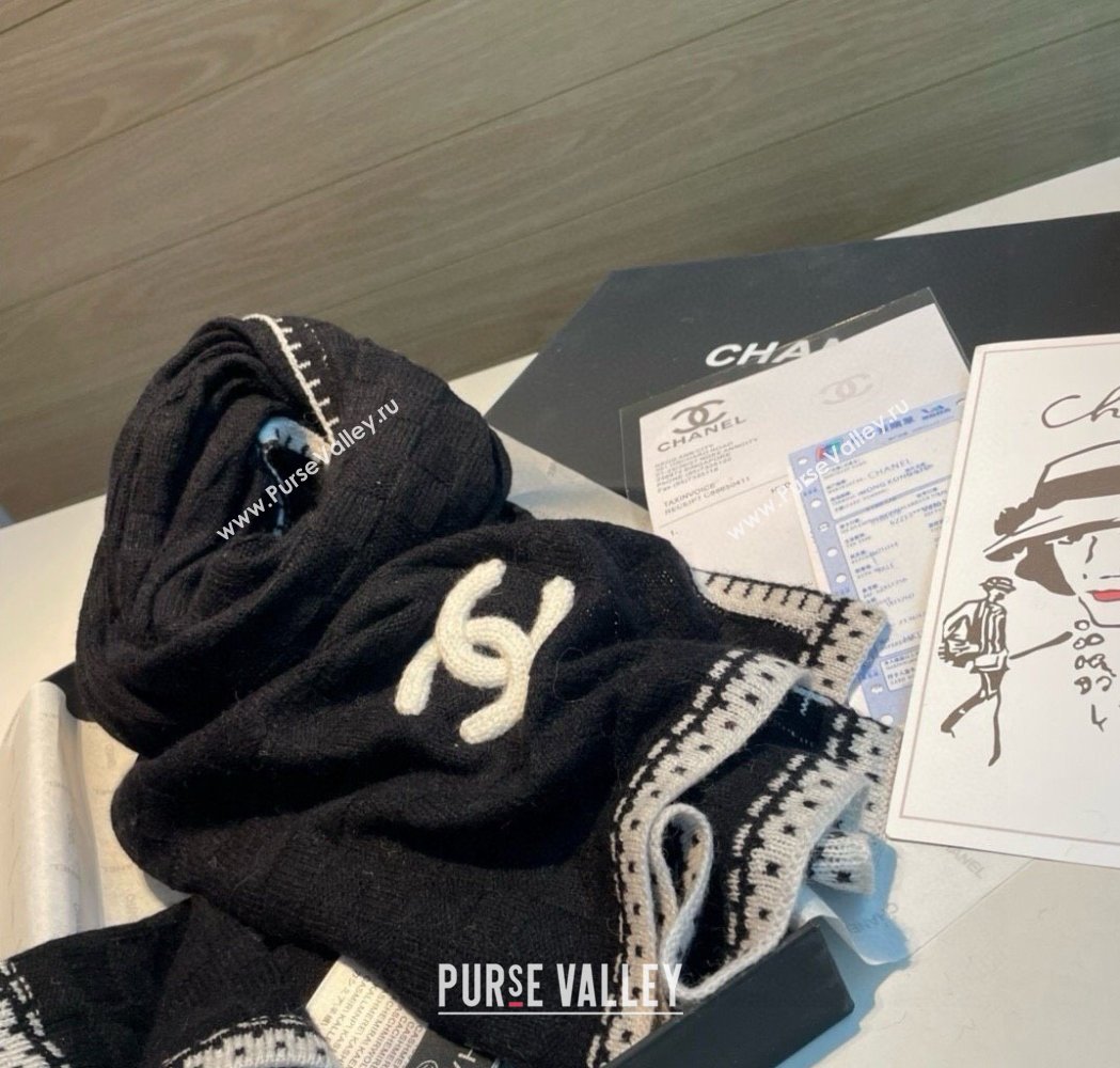 Chanel Cashmere Long Scarf 70x200cm Black 2025 0115 (XMN-250115050)