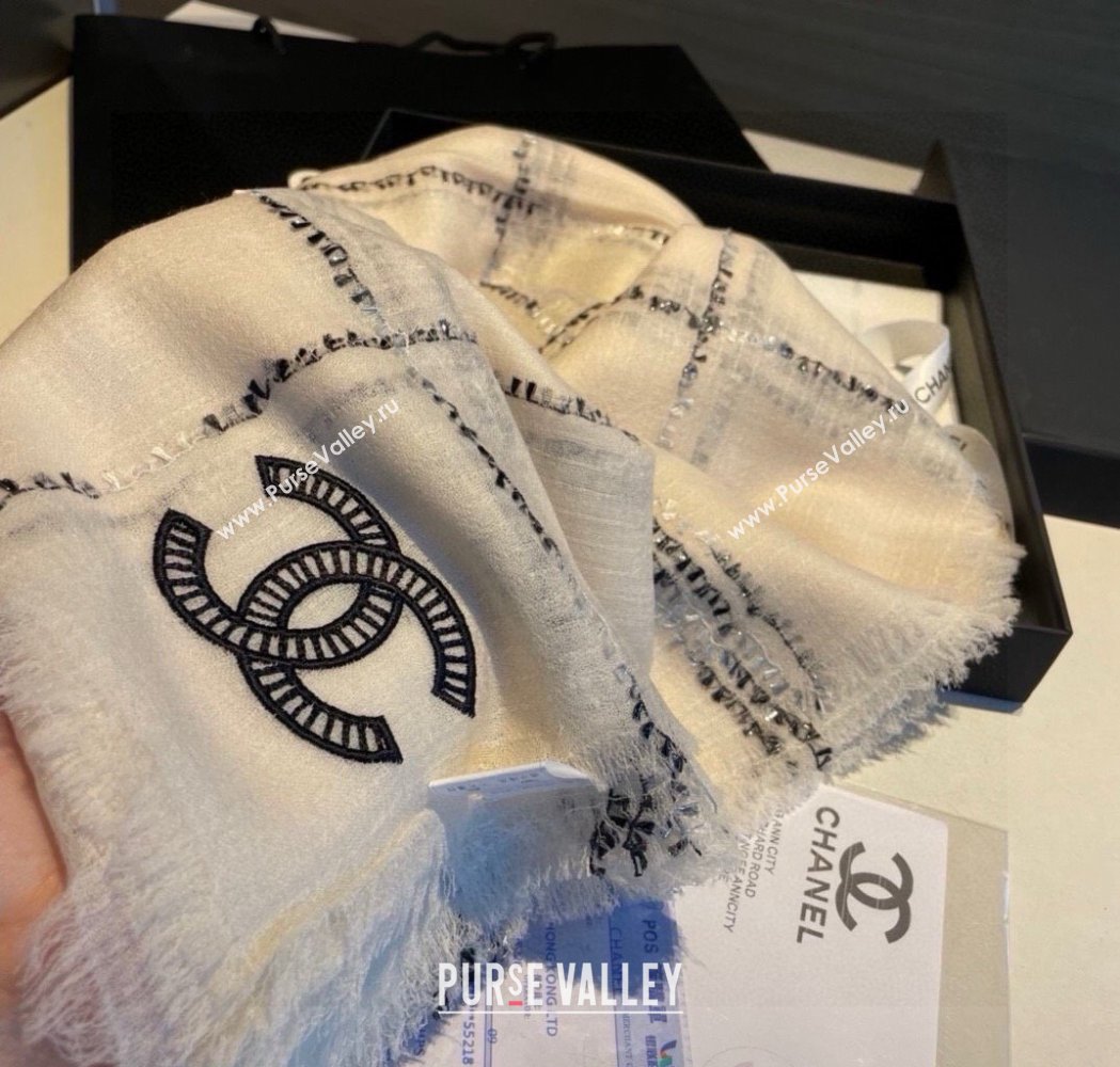 Chanel Cashmere Check Long Scarf 100x200cm White 2025 0115 (XMN-250115036)