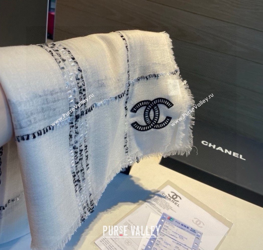 Chanel Cashmere Check Long Scarf 100x200cm White 2025 0115 (XMN-250115036)