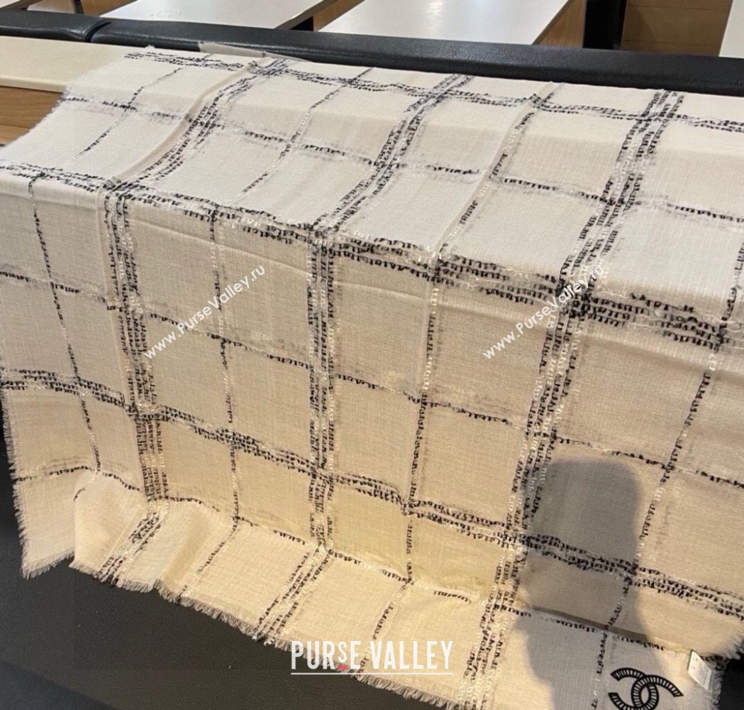 Chanel Cashmere Check Long Scarf 100x200cm White 2025 0115 (XMN-250115036)