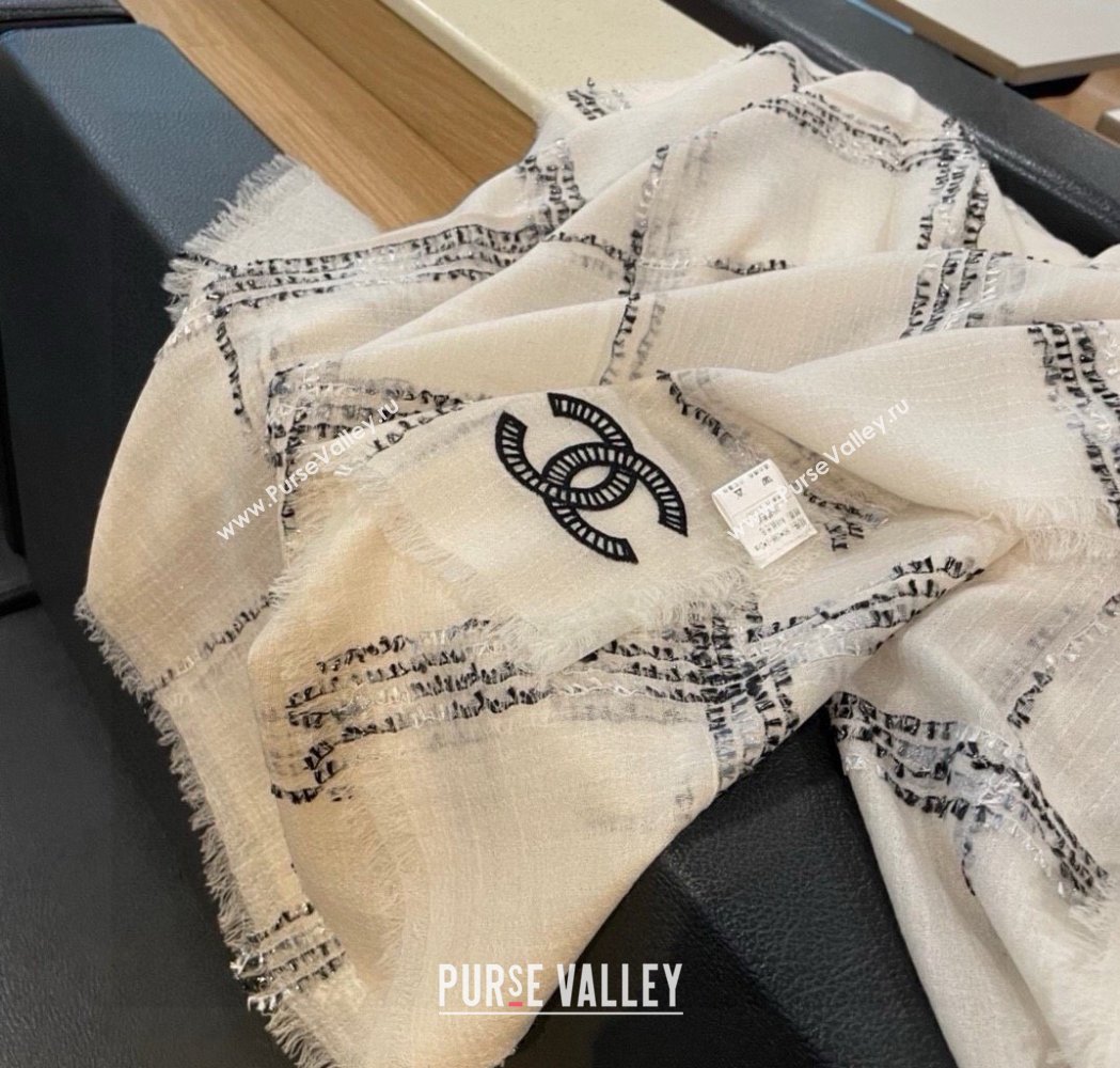 Chanel Cashmere Check Long Scarf 100x200cm White 2025 0115 (XMN-250115036)