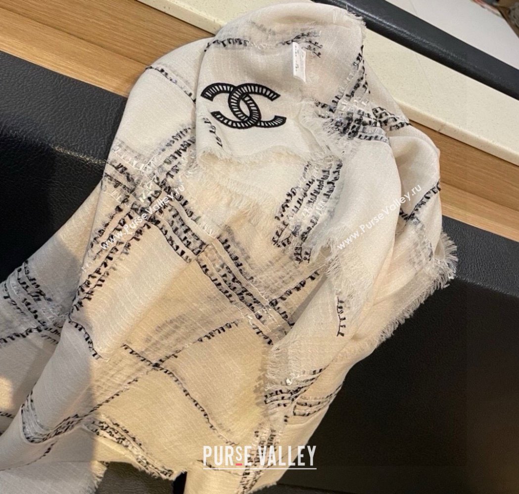 Chanel Cashmere Check Long Scarf 100x200cm White 2025 0115 (XMN-250115036)