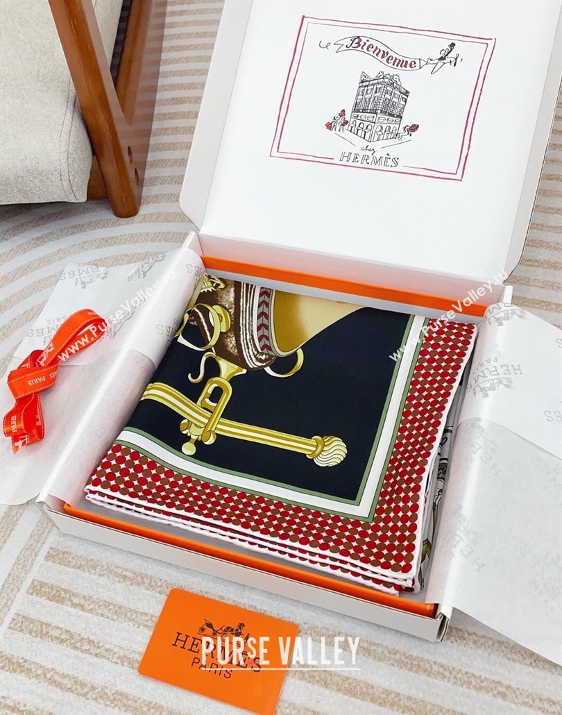 Hermes Carrick a Pompe Silk Square Scarf 90x90cm Black 2025 (SHI-250319091)