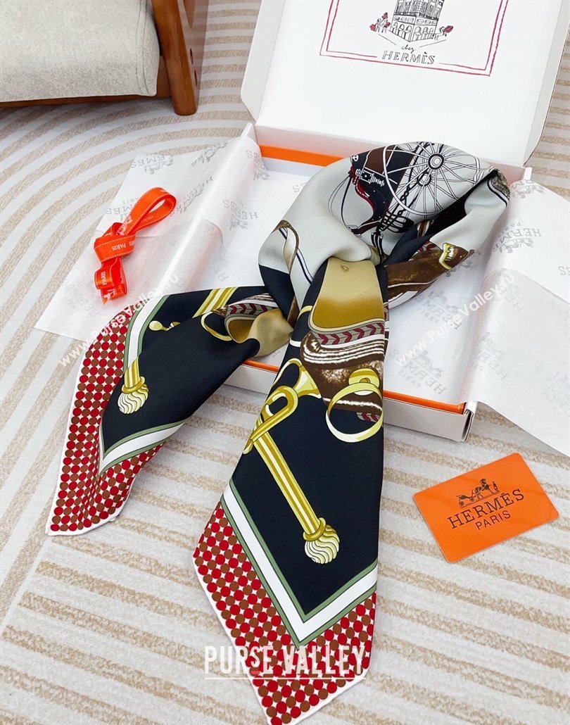 Hermes Carrick a Pompe Silk Square Scarf 90x90cm Black 2025 (SHI-250319091)