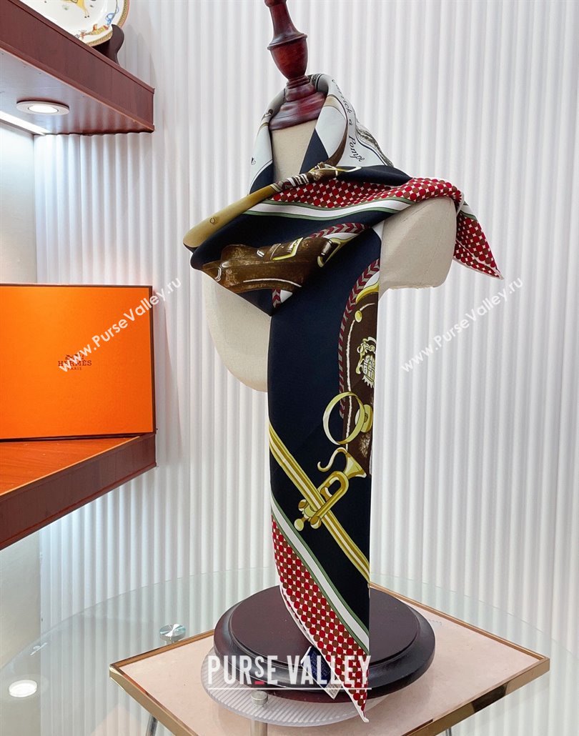 Hermes Carrick a Pompe Silk Square Scarf 90x90cm Black 2025 (SHI-250319091)