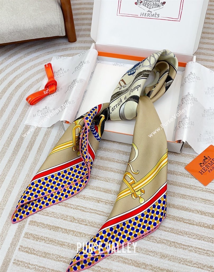 Hermes Carrick a Pompe Silk Square Scarf 90x90cm Beige 2025 (SHI-250319092)