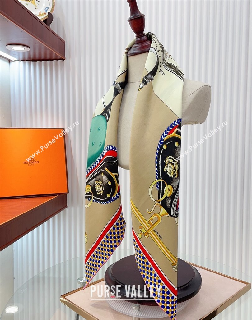 Hermes Carrick a Pompe Silk Square Scarf 90x90cm Beige 2025 (SHI-250319092)