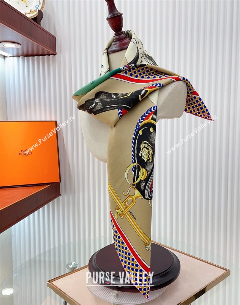 Hermes Carrick a Pompe Silk Square Scarf 90x90cm Beige 2025 (SHI-250319092)