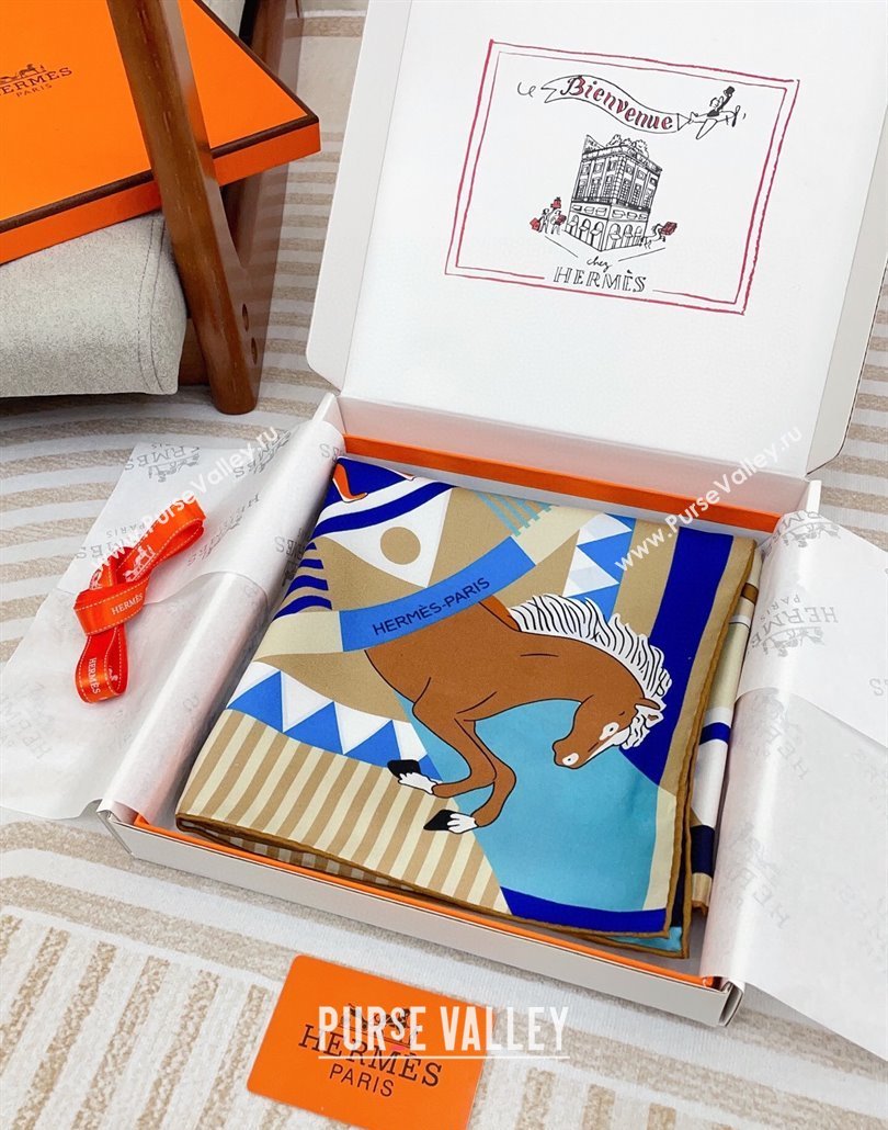 Hermes Le Carrousel du Tigre Royal Silk Square Scarf 90x90cm Beige 2025 (SHI-250319078)