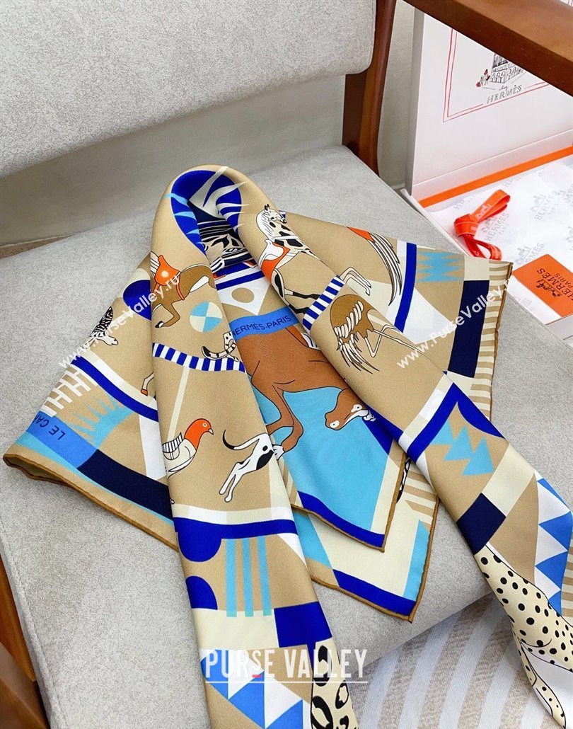 Hermes Le Carrousel du Tigre Royal Silk Square Scarf 90x90cm Beige 2025 (SHI-250319078)