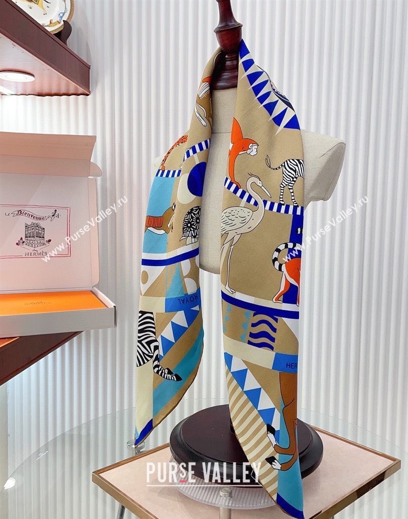 Hermes Le Carrousel du Tigre Royal Silk Square Scarf 90x90cm Beige 2025 (SHI-250319078)