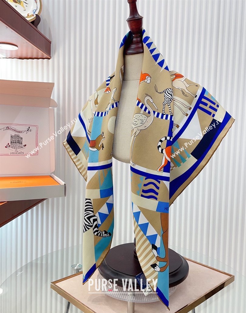 Hermes Le Carrousel du Tigre Royal Silk Square Scarf 90x90cm Beige 2025 (SHI-250319078)