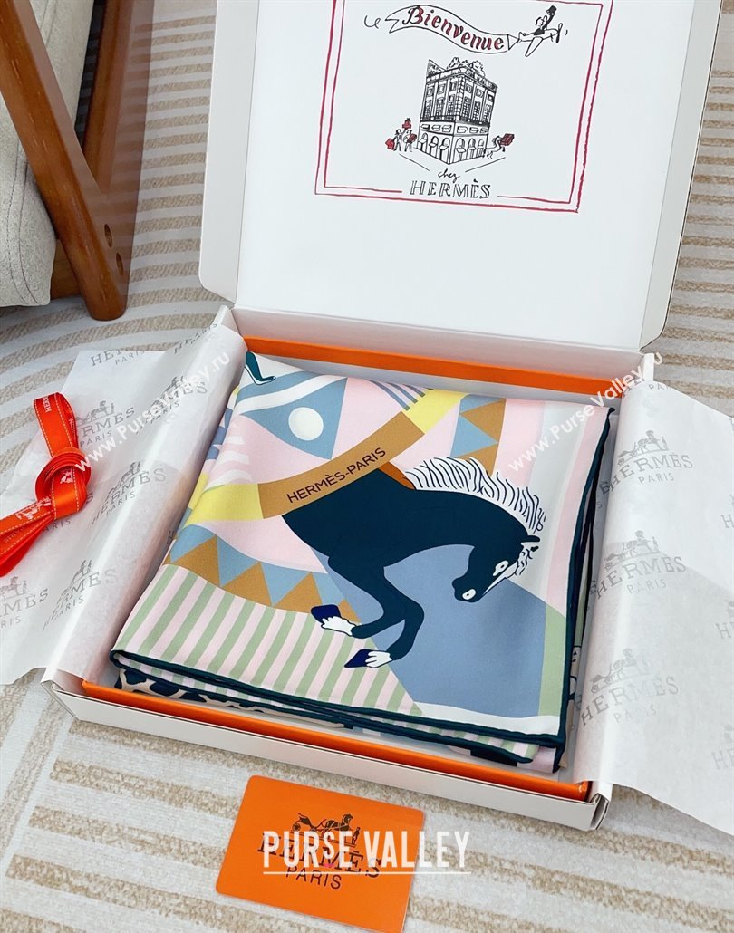 Hermes Le Carrousel du Tigre Royal Silk Square Scarf 90x90cm Light Pink 2025 (SHI-250319079)