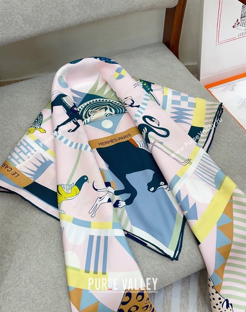 Hermes Le Carrousel du Tigre Royal Silk Square Scarf 90x90cm Light Pink 2025 (SHI-250319079)