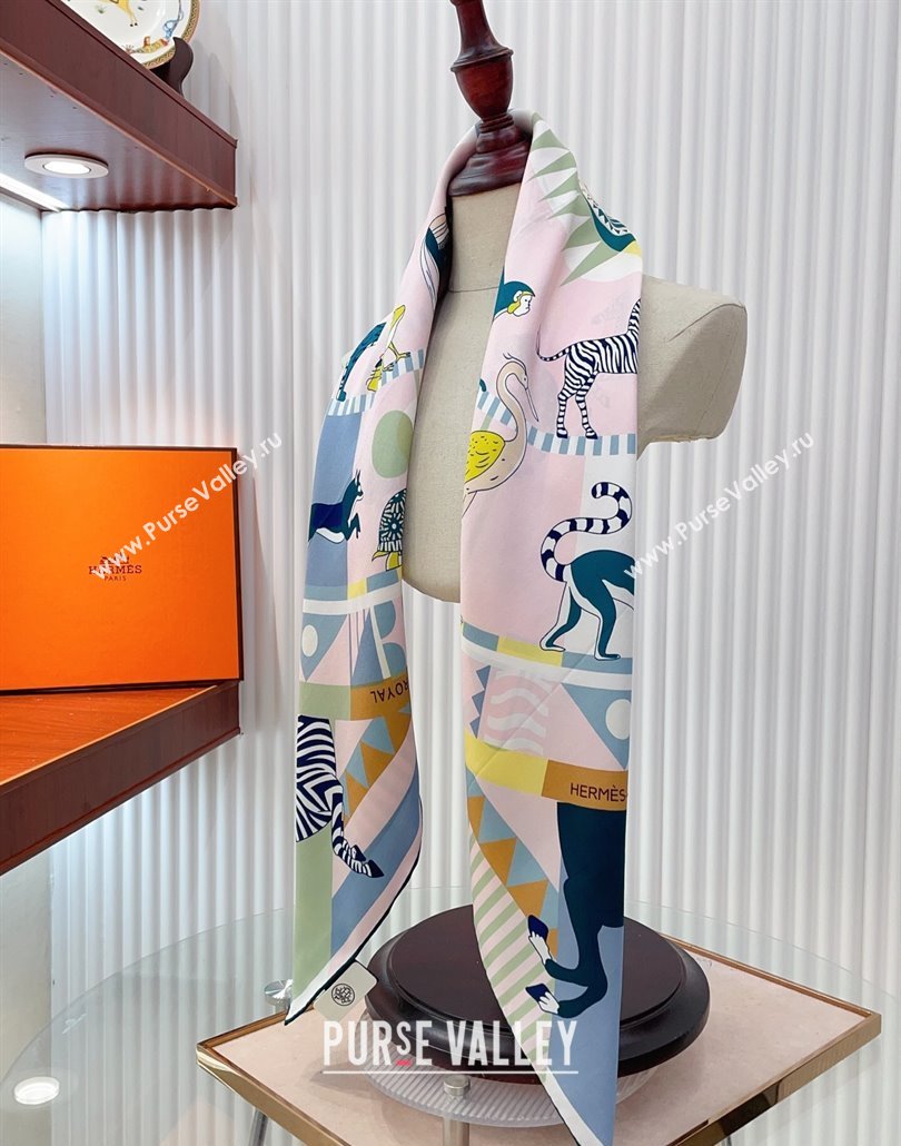 Hermes Le Carrousel du Tigre Royal Silk Square Scarf 90x90cm Light Pink 2025 (SHI-250319079)