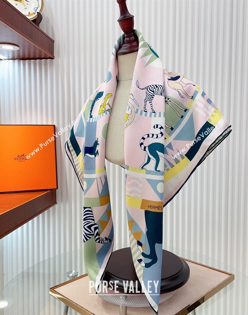 Hermes Le Carrousel du Tigre Royal Silk Square Scarf 90x90cm Light Pink 2025 (SHI-250319079)