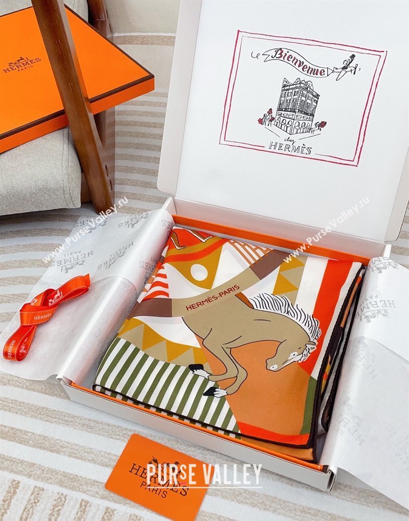 Hermes Le Carrousel du Tigre Royal Silk Square Scarf 90x90cm Orange 2025 (SHI-250319080)