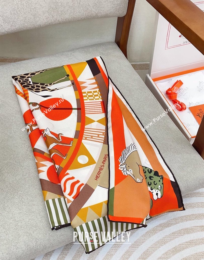 Hermes Le Carrousel du Tigre Royal Silk Square Scarf 90x90cm Orange 2025 (SHI-250319080)