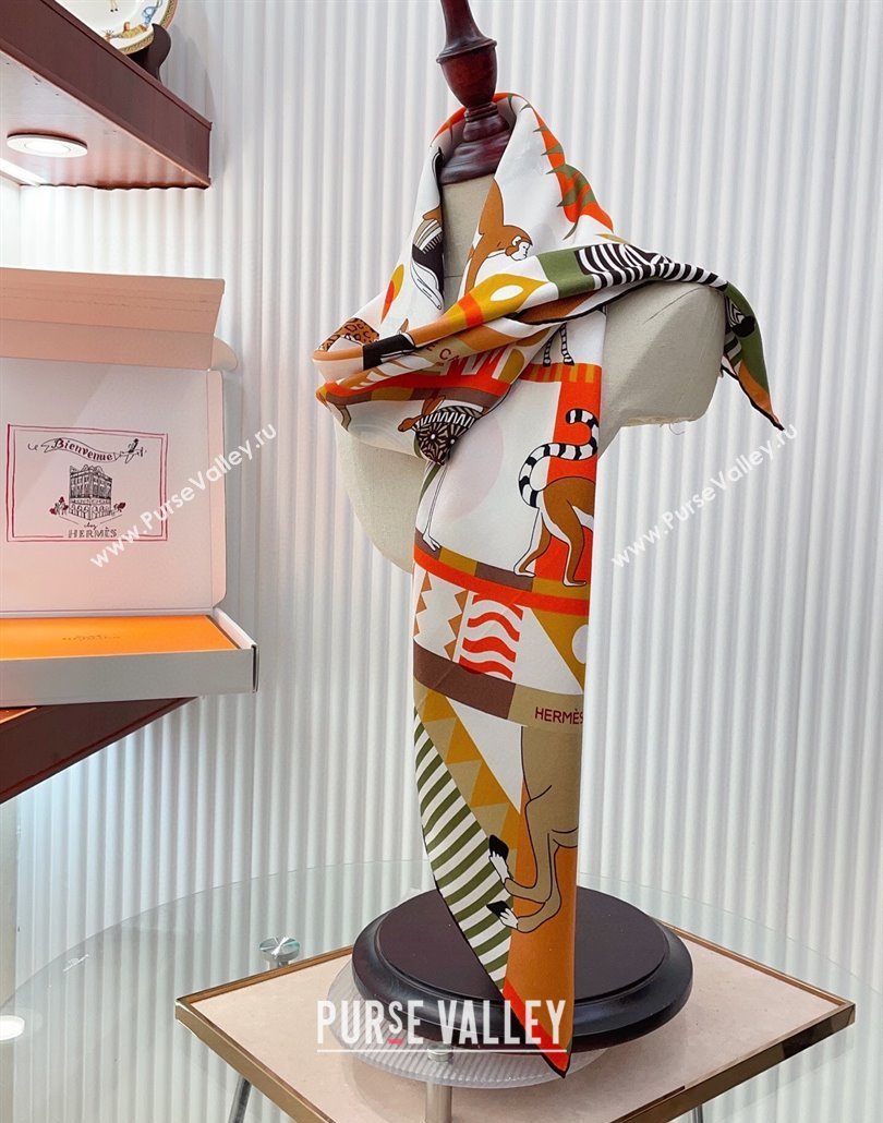 Hermes Le Carrousel du Tigre Royal Silk Square Scarf 90x90cm Orange 2025 (SHI-250319080)