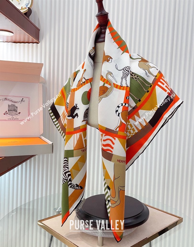 Hermes Le Carrousel du Tigre Royal Silk Square Scarf 90x90cm Orange 2025 (SHI-250319080)