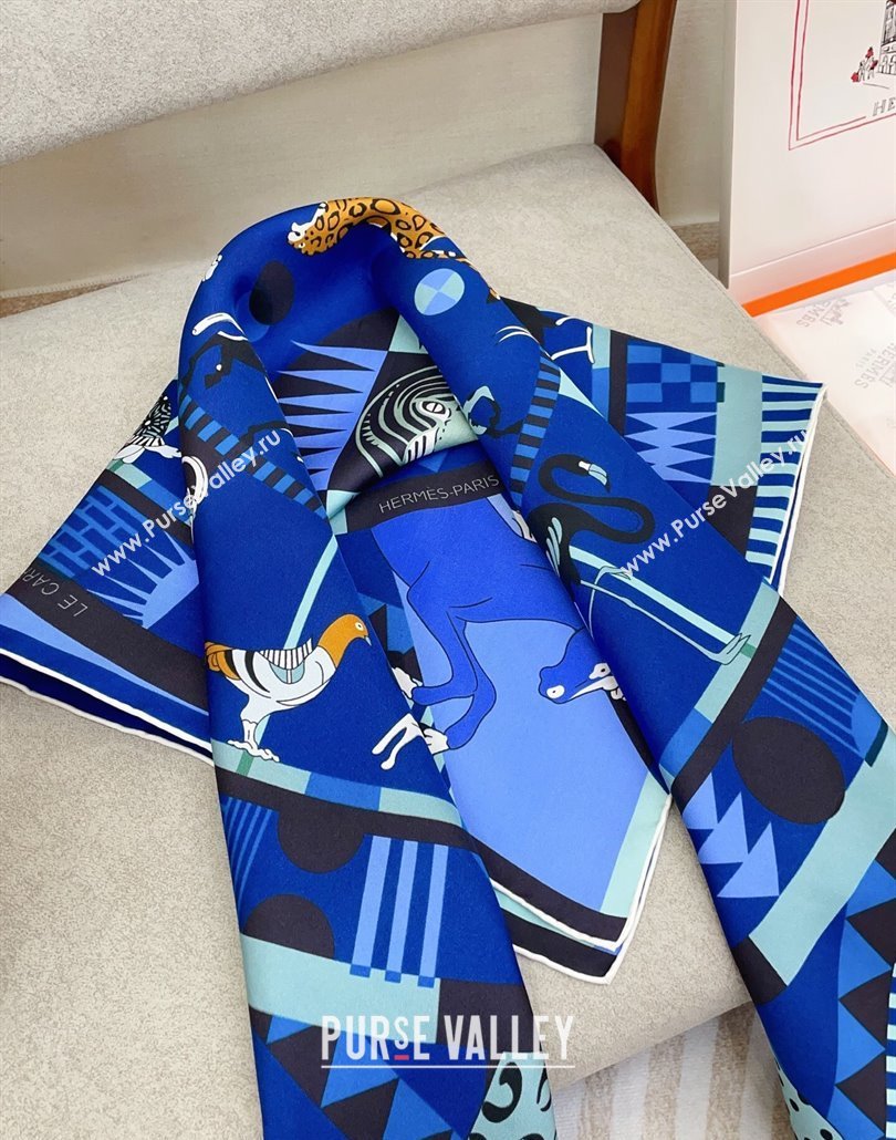 Hermes Le Carrousel du Tigre Royal Silk Square Scarf 90x90cm Blue2 2025 (SHI-250319081)