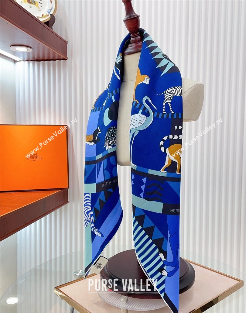 Hermes Le Carrousel du Tigre Royal Silk Square Scarf 90x90cm Blue2 2025 (SHI-250319081)