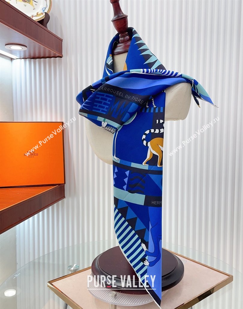 Hermes Le Carrousel du Tigre Royal Silk Square Scarf 90x90cm Blue2 2025 (SHI-250319081)