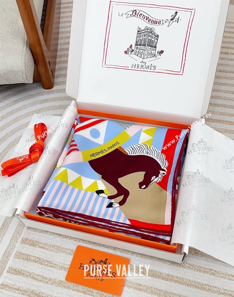 Hermes Le Carrousel du Tigre Royal Silk Square Scarf 90x90cm Light Blue 2025 (SHI-250319082)