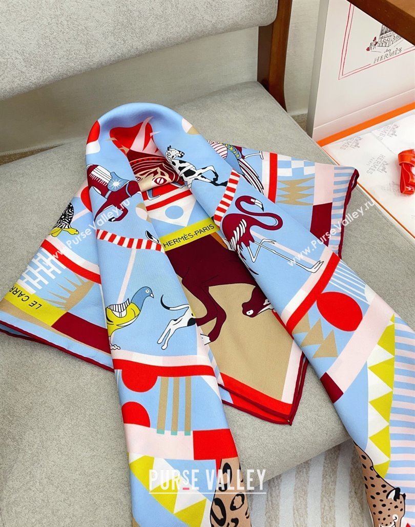 Hermes Le Carrousel du Tigre Royal Silk Square Scarf 90x90cm Light Blue 2025 (SHI-250319082)