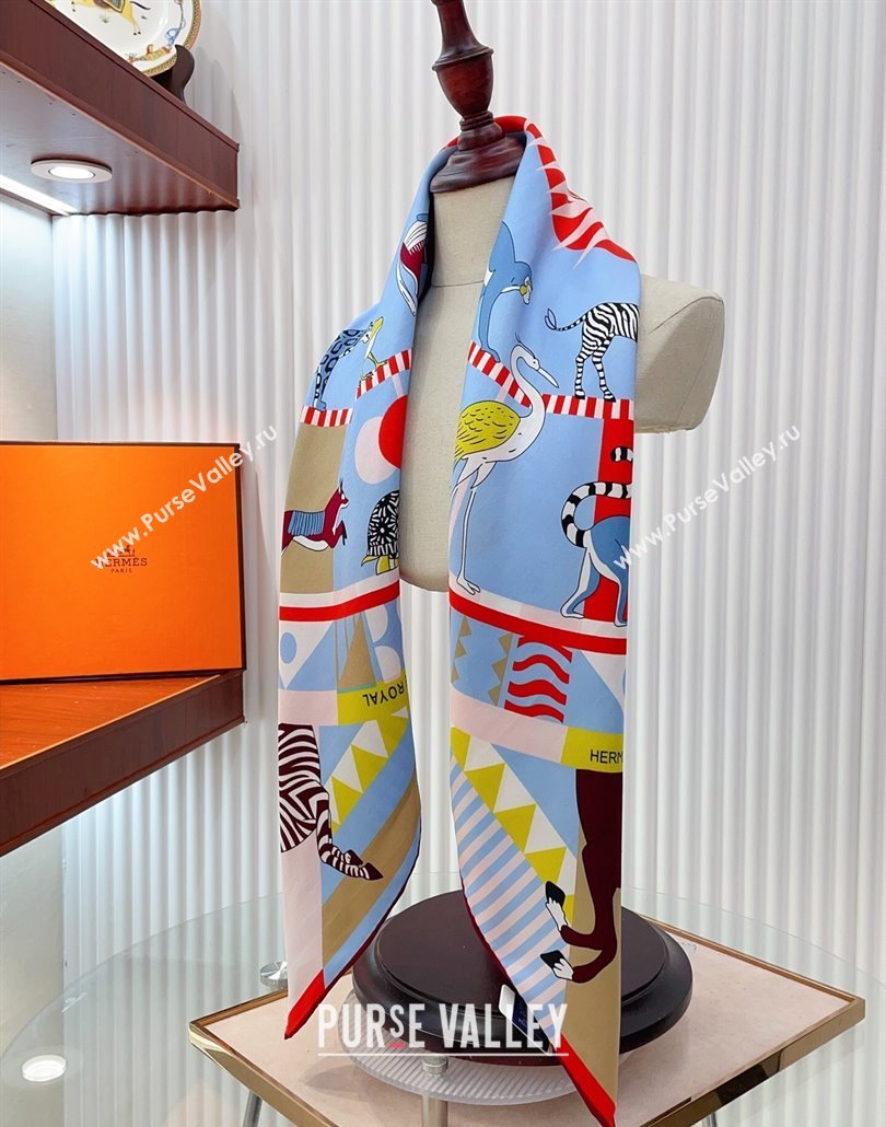 Hermes Le Carrousel du Tigre Royal Silk Square Scarf 90x90cm Light Blue 2025 (SHI-250319082)