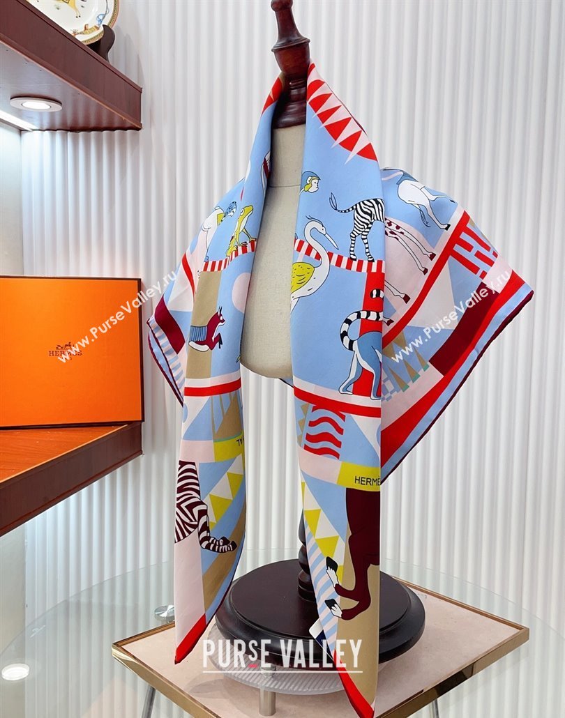 Hermes Le Carrousel du Tigre Royal Silk Square Scarf 90x90cm Light Blue 2025 (SHI-250319082)