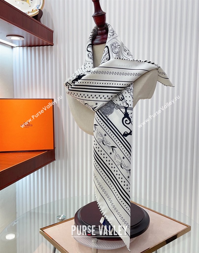 Hermes Festival des Amazones Bandana Silk Square Scarf 90x90cm White 2025 (SHI-250319088)