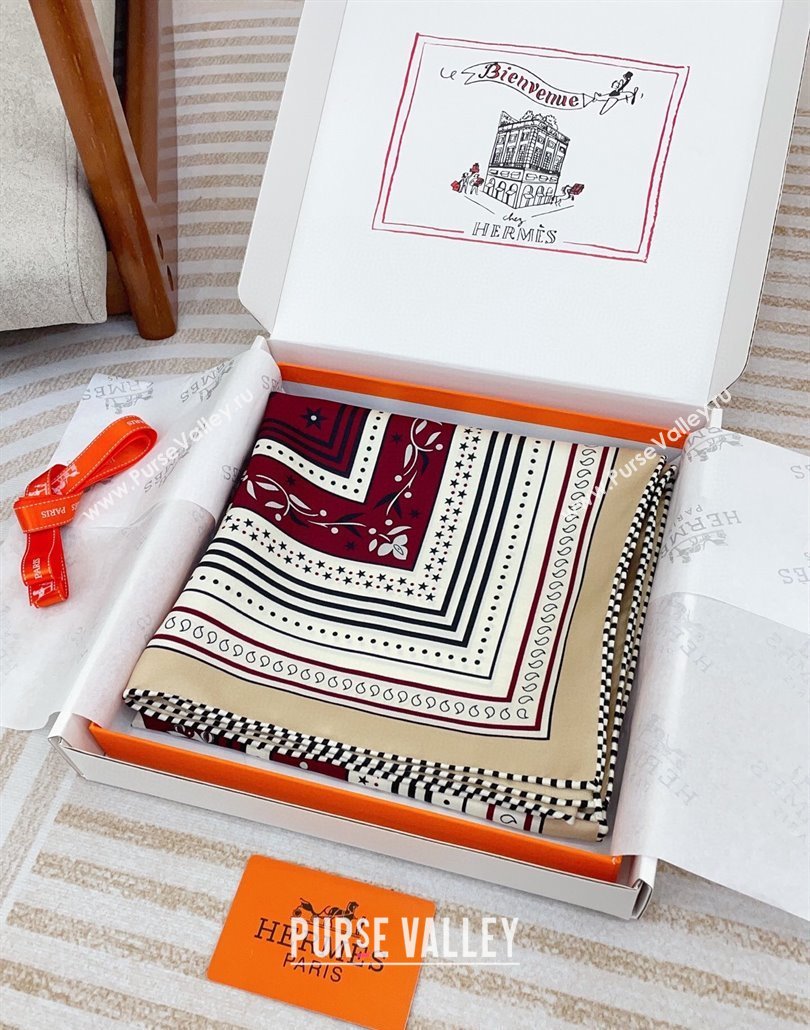 Hermes Festival des Amazones Bandana Silk Square Scarf 90x90cm Burgundy 2025 (SHI-250319089)