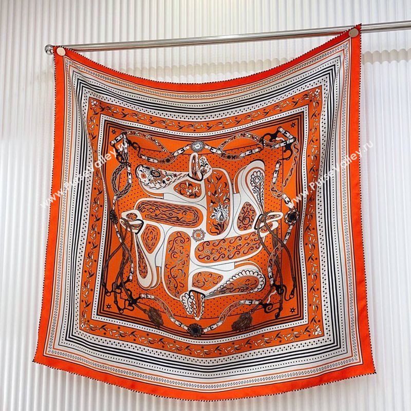 Hermes Festival des Amazones Bandana Silk Square Scarf 90x90cm Orange 2025 (SHI-250319090)