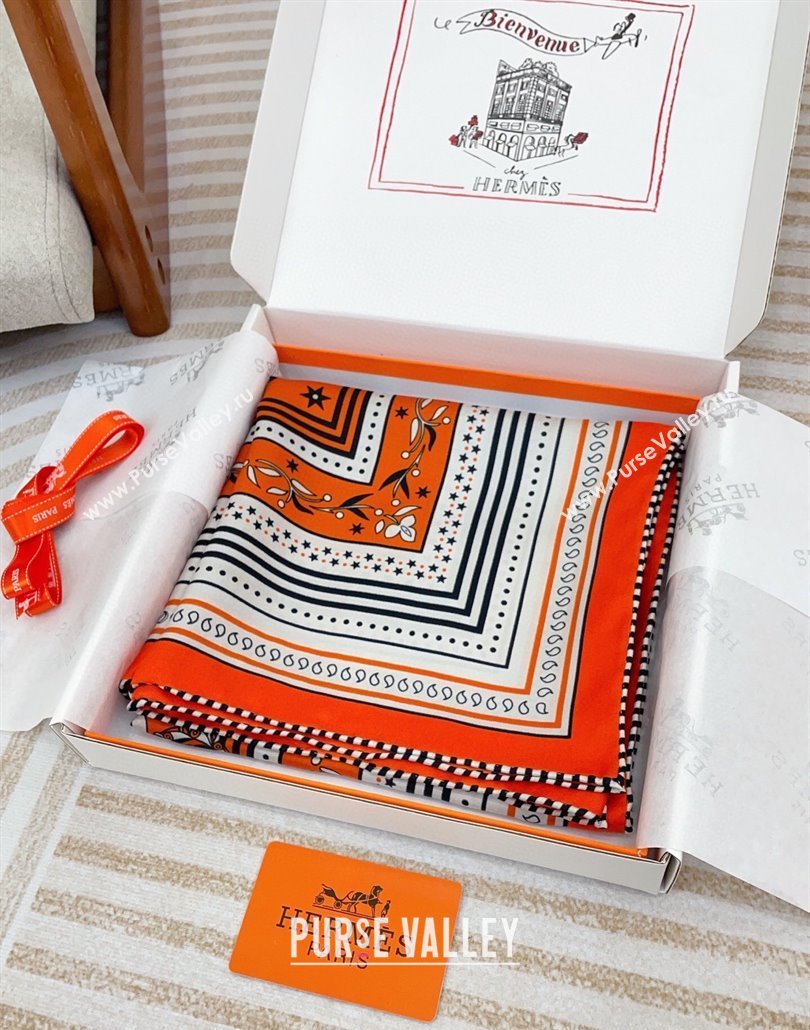 Hermes Festival des Amazones Bandana Silk Square Scarf 90x90cm Orange 2025 (SHI-250319090)