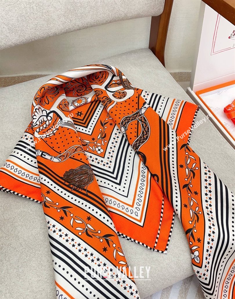 Hermes Festival des Amazones Bandana Silk Square Scarf 90x90cm Orange 2025 (SHI-250319090)