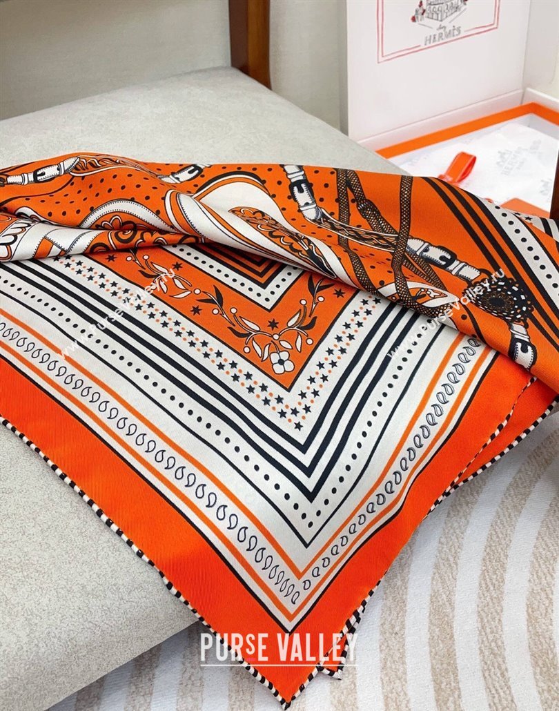 Hermes Festival des Amazones Bandana Silk Square Scarf 90x90cm Orange 2025 (SHI-250319090)