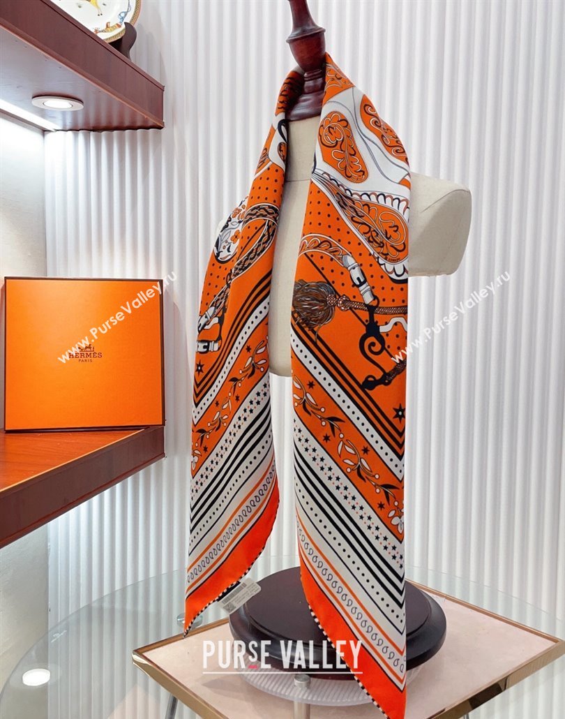 Hermes Festival des Amazones Bandana Silk Square Scarf 90x90cm Orange 2025 (SHI-250319090)