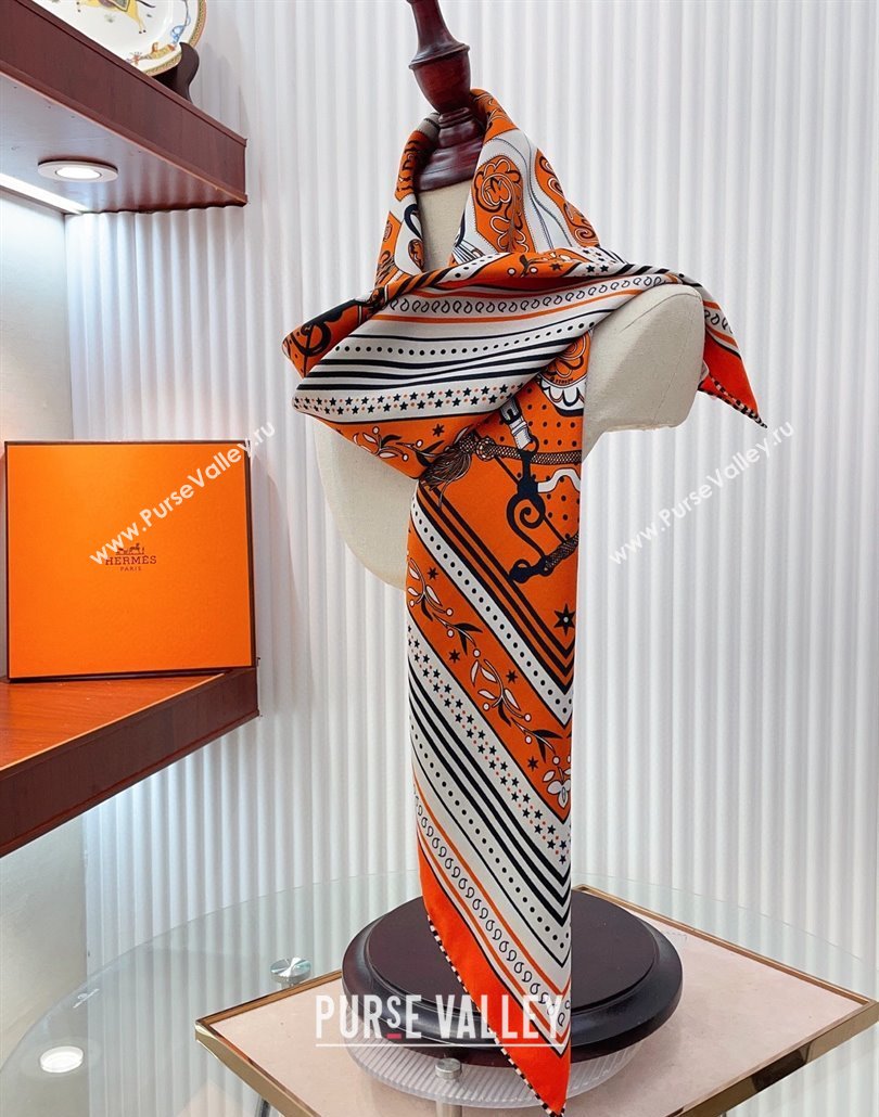 Hermes Festival des Amazones Bandana Silk Square Scarf 90x90cm Orange 2025 (SHI-250319090)