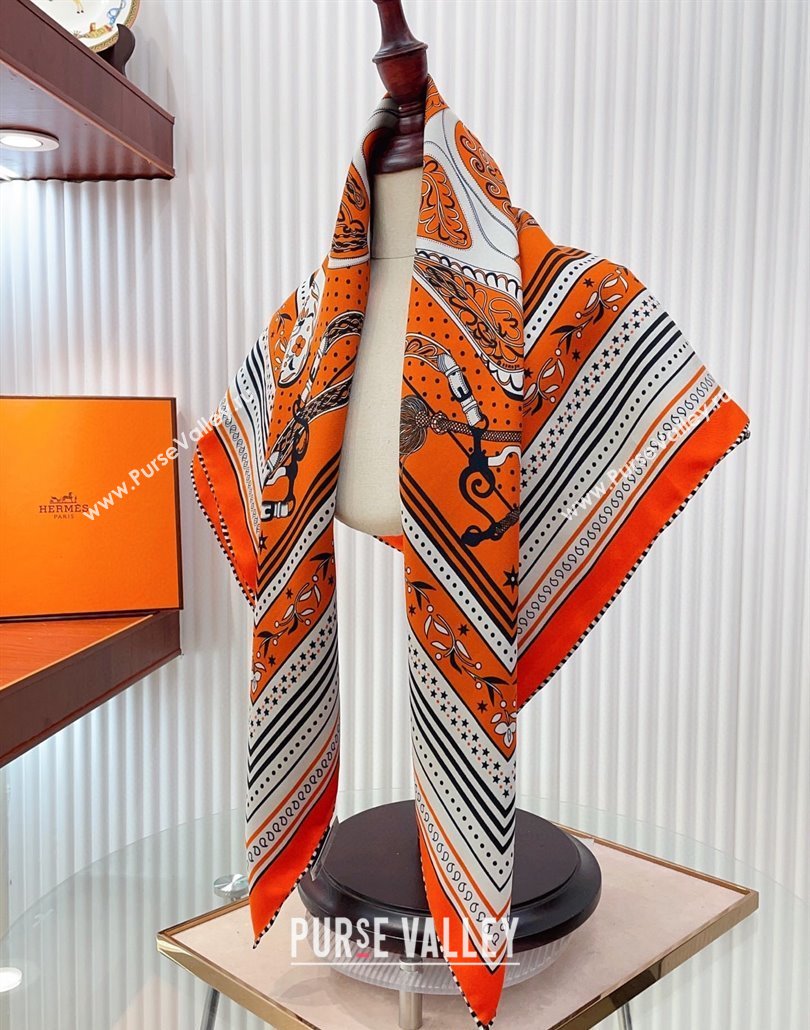 Hermes Festival des Amazones Bandana Silk Square Scarf 90x90cm Orange 2025 (SHI-250319090)