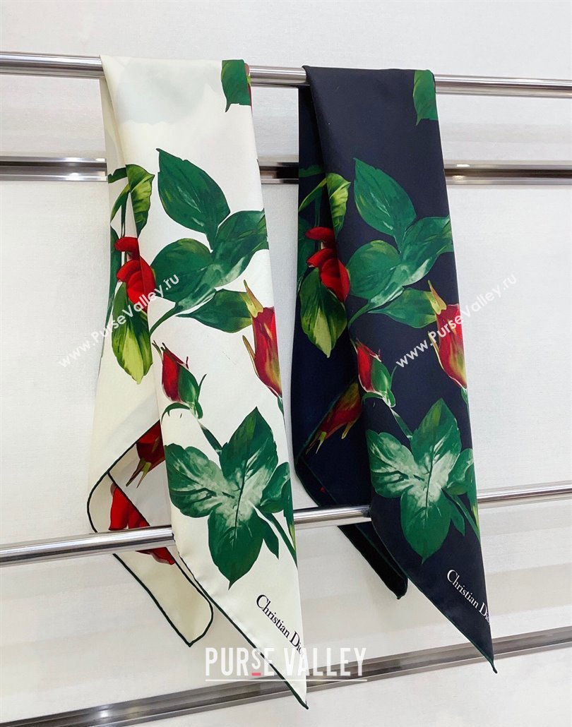 Louis Vuitton Rose Printed Silk Square Scarf 90x90cm White 2025 (SHI-250319113)