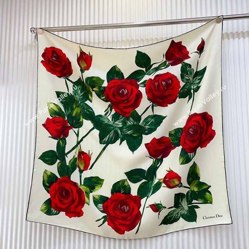 Louis Vuitton Rose Printed Silk Square Scarf 90x90cm White 2025 (SHI-250319113)
