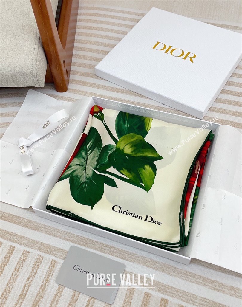 Louis Vuitton Rose Printed Silk Square Scarf 90x90cm White 2025 (SHI-250319113)