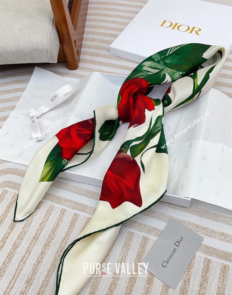 Louis Vuitton Rose Printed Silk Square Scarf 90x90cm White 2025 (SHI-250319113)