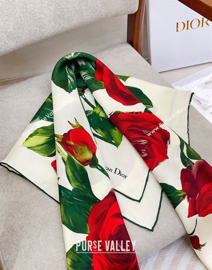 Louis Vuitton Rose Printed Silk Square Scarf 90x90cm White 2025 (SHI-250319113)